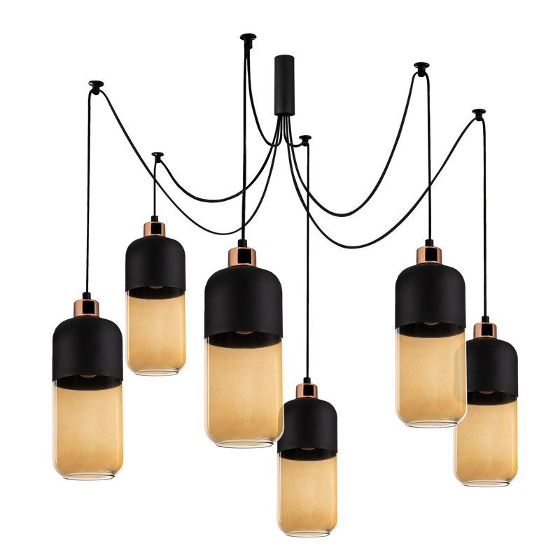 Luminaire suspendu cylindrique à 6 lumières Jak, Noir
