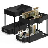 2-Pack Black Under Sink Organizers With Hanging Hooks And Non-Slip Rubber Legs
