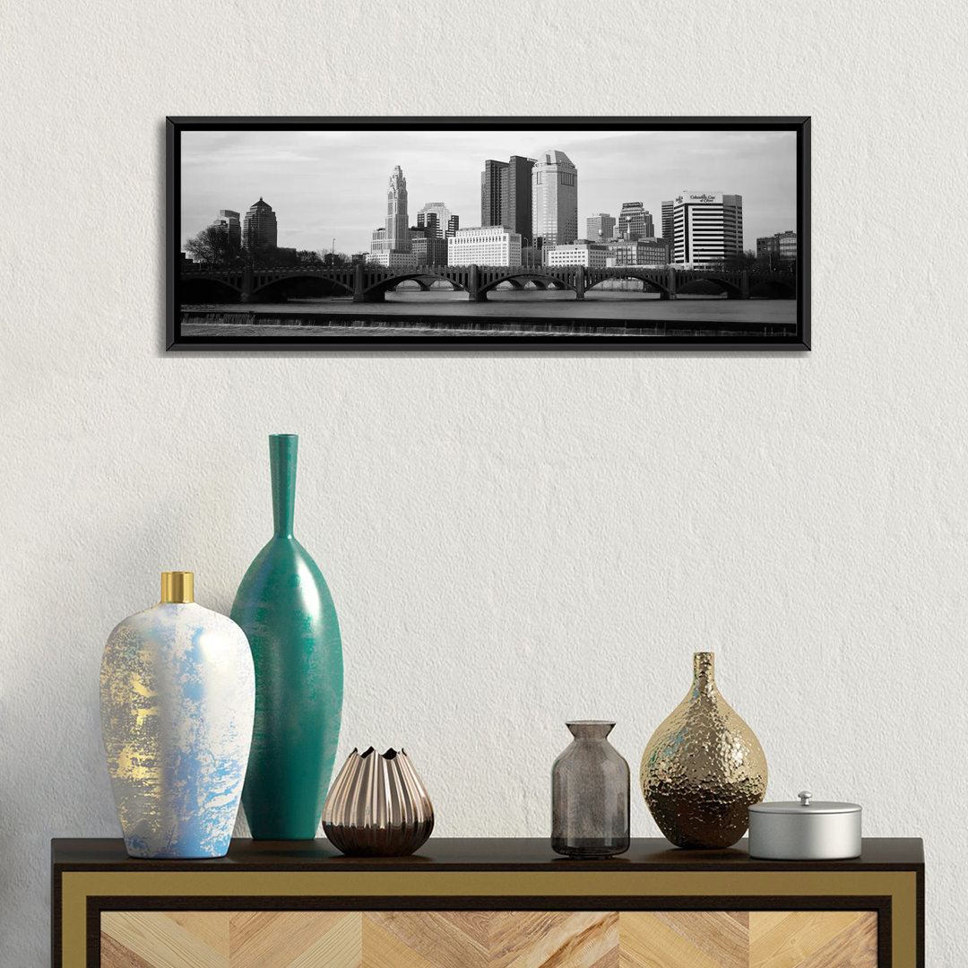 " Columbus Panoramic Skyline Cityscape (Black & White - Dusk) " by Unknown Artist Ebern Designs 