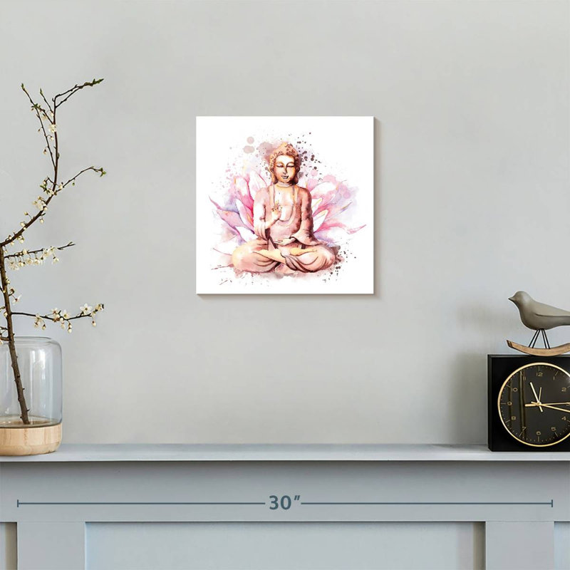Buddha on Lotus Splatter - Reproduction sur toile tendue, H 10 po x l 10 po x P 1,25 po