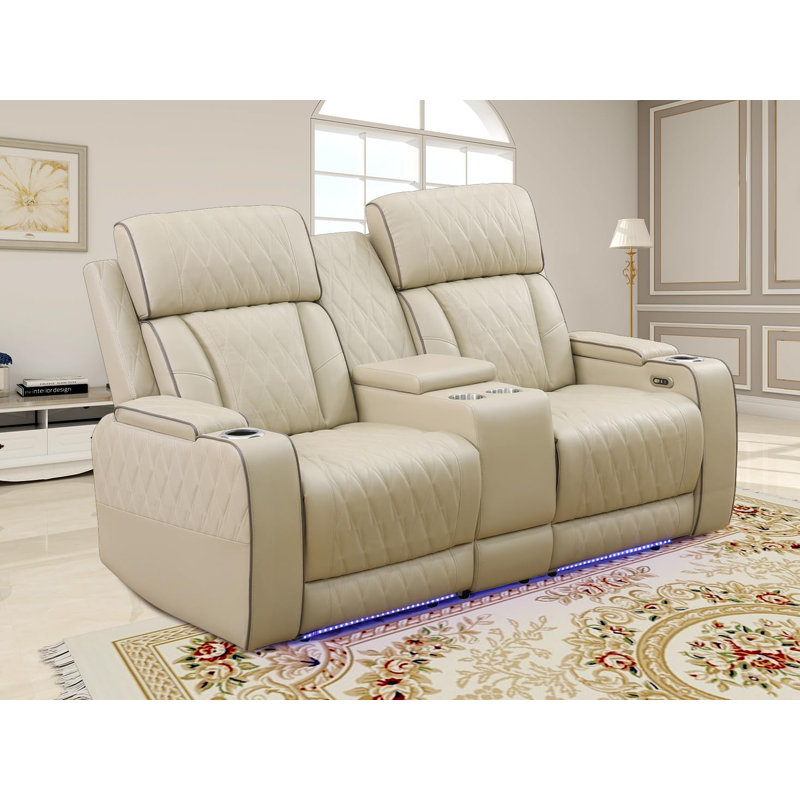 Canapé inclinable de salon en cuir beige
