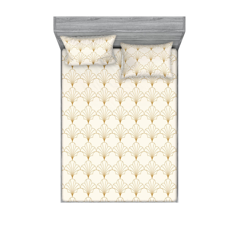  Ensemble de draps en microfibre géométrique, Ensemble de draps pour grand lit avec 2 taies d'or, Coquille d'œuf / brun sable