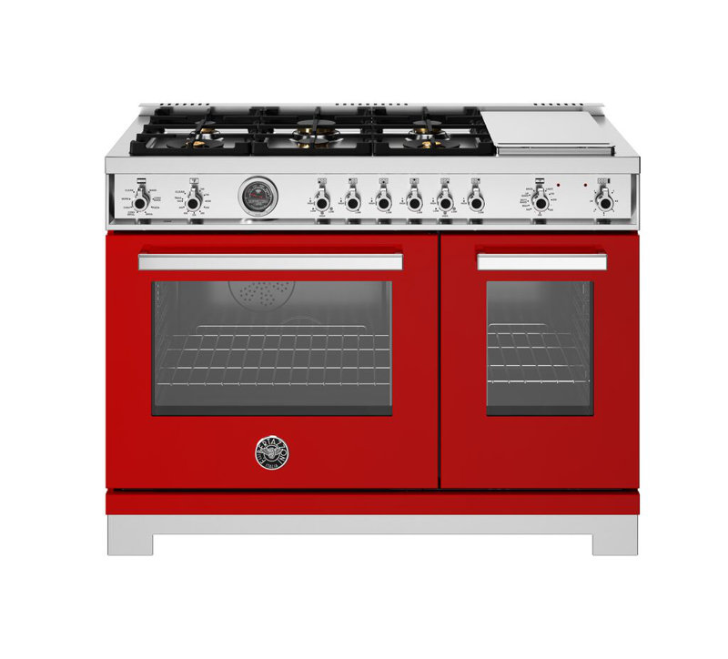 Professional Series Range 48" - 6 Brass Burners + Electric Griddle - Gas Oven, Red