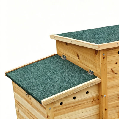58" Wooden Chicken Coop with Nesting Box, Pull-Out Tray, Ramp and Waterproof Asphalt Roof, Solid Fir Wood Hen House for 4-6 Chickens, Natural Fir