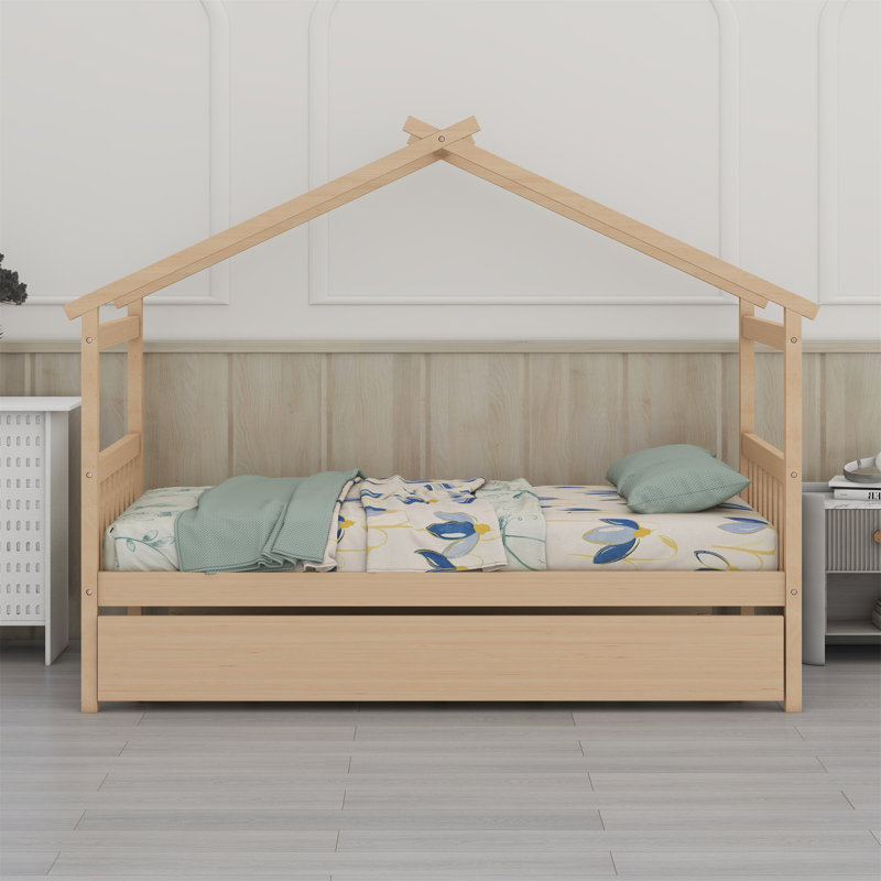 Lit en bois avec lit gigogne, Naturel