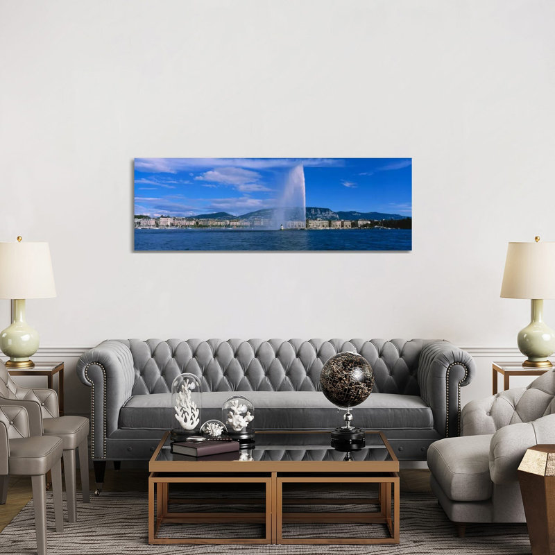 A Jetting Jet D'eau, Geneva, Switzerland - Wrapped Canvas Panoramic Print, 152.4 cm H x 50.8 cm W x 1.91 cm D