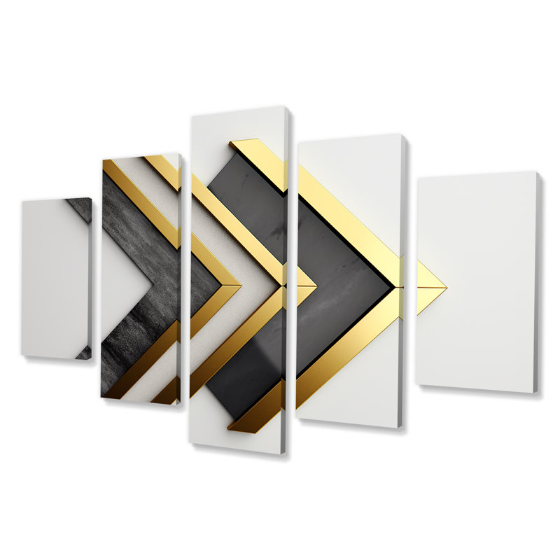 «Grey Gold White Essence», ensemble d'art mural géométrique 5 pièces, H 32 po x l 60 po