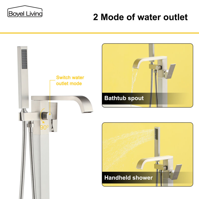 Brushed Nickel Modern Freestanding Tub Faucet with Hand Shower
