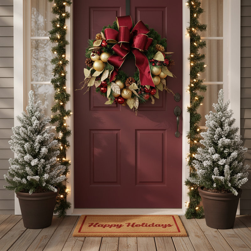 Burgundy And Gold Holiday Wreath