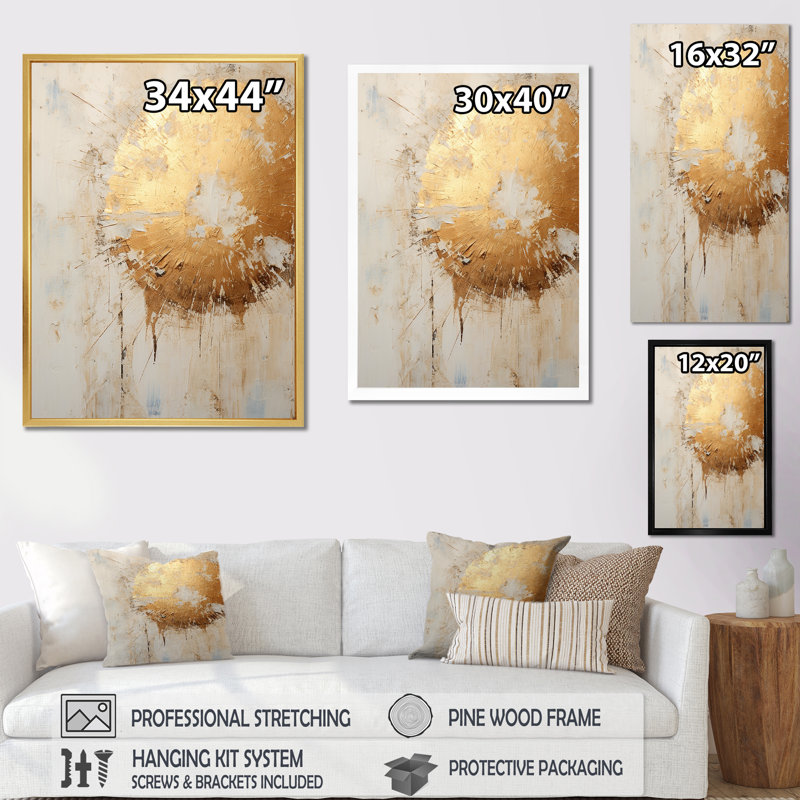 Or et peinture beige Fusion I - impression, Toile tendue, H 20 po x l 12 po x P 1 po