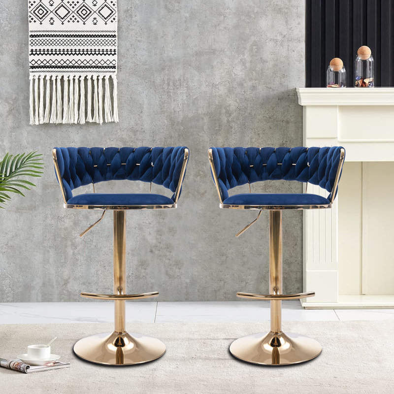 Antebi Swivel Adjustable Height Bar Stools, Blue
