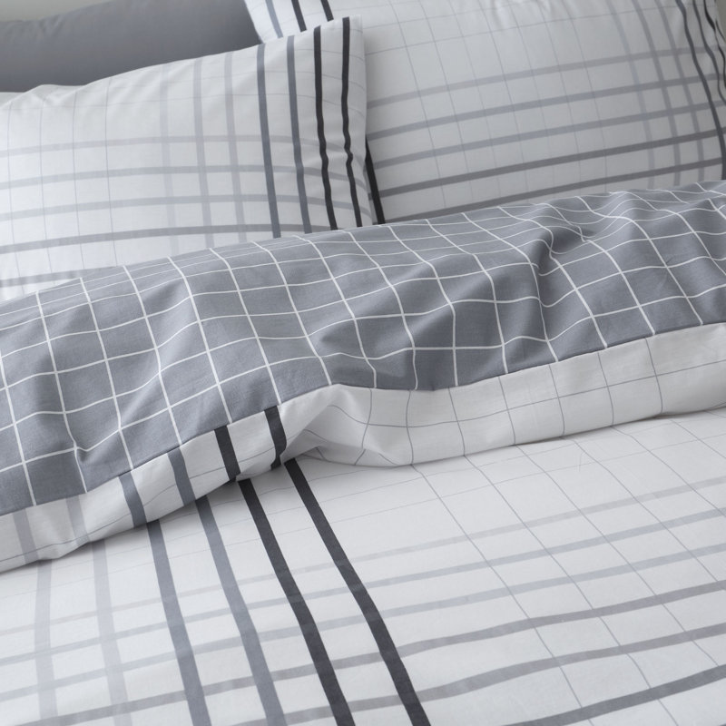 Grid Check Egyptian-Quality Cotton Duvet Cover Set, Single Duvet Cover + 1 Standard Pillowcase