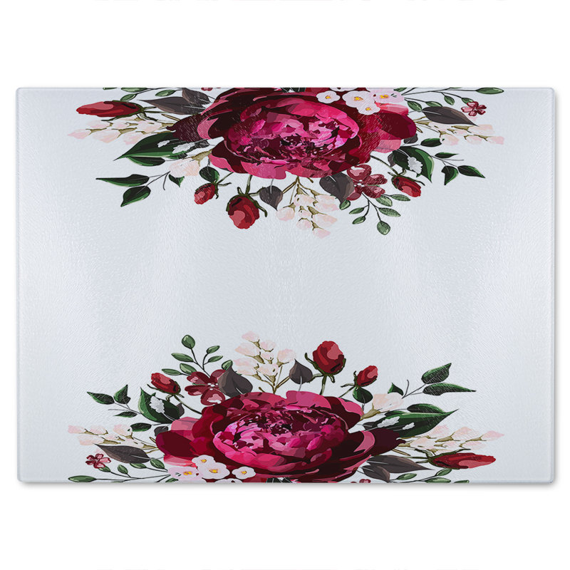 Open Roses Glass Chopping Board, 40cm L x 28cm W