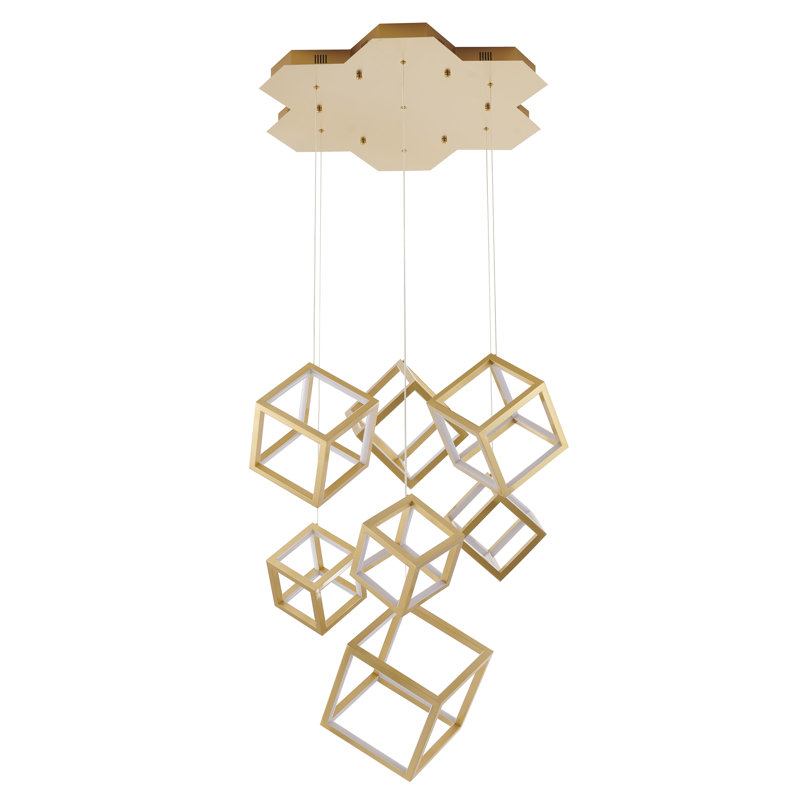 Lustre 7 lumières DEL dorées à intensité variable avec boîtes à DEL, Or