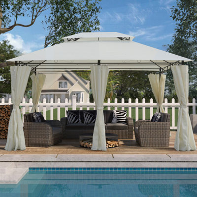 Pavillon de jardin extérieur 13 po x 10 pi, double toit ventilé et parois latérales détachables, beige