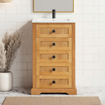 20" Bathroom Vanity With Integrated Ceramic Sink, Bathroom Cabinet With Soft-closing Door, Solid Wood Bottom Frame For Small And Medium Restroom