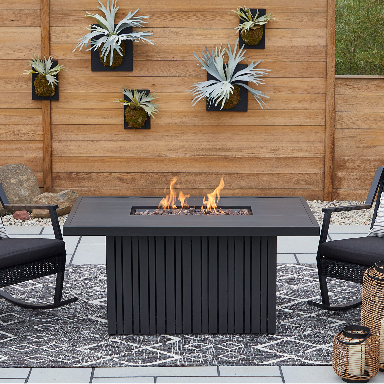 Calvin Metal Propane Fire Pit Table With Hidden Tank by Real Flame, Black Coral, Rectangle