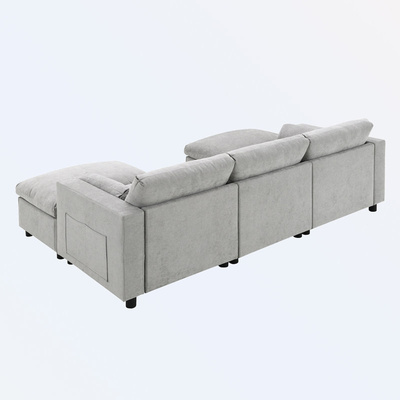 Canapé modulaire 5 pièces avec poches de rangement 86,5 po Amanollah, Chenille gris moyen