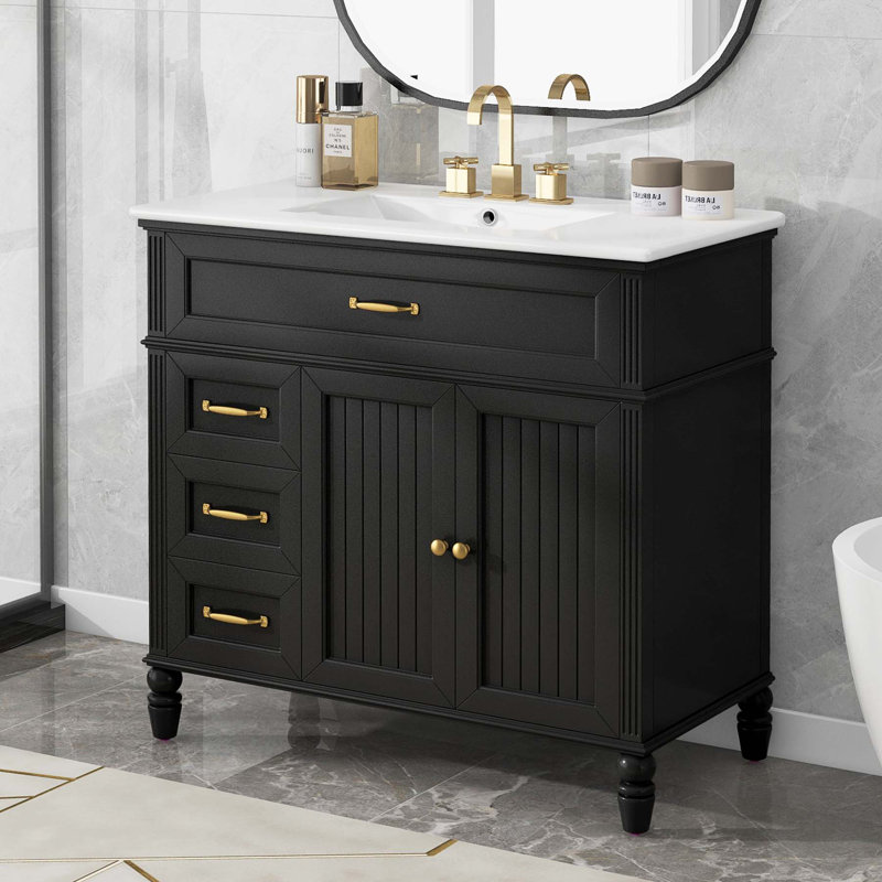 Charmant meuble-lavabo avec plusieurs options de rangement et des matériaux de qualité supérieure, Noir, noir, noir, noir