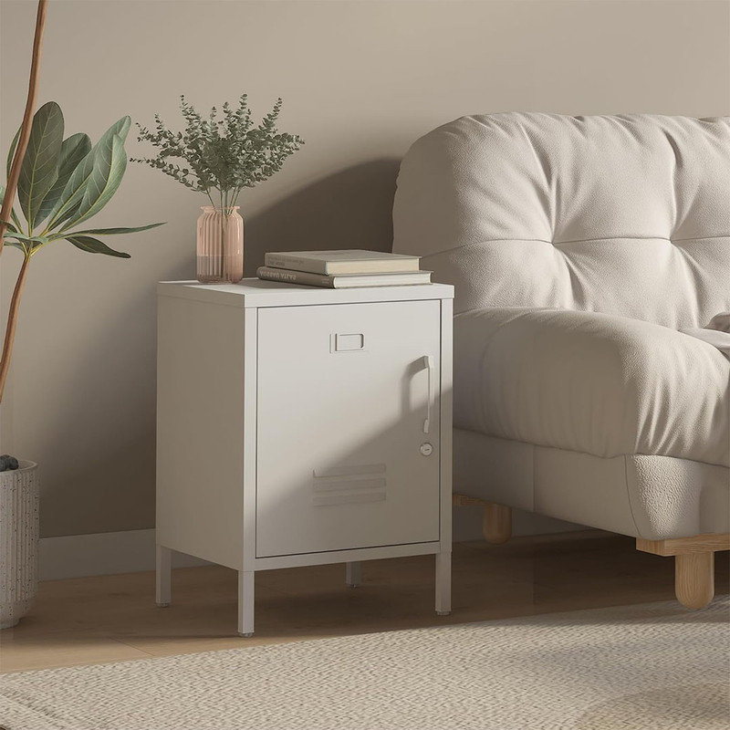 Metal Nightstand Modern End Side Table with Adjustable Shelf, Storage Cabinet with Shelf, Easy Assembly for Living Room Bedroom,White