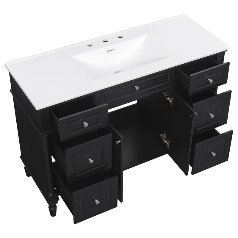 Freestanding Standard Single Vanity Bathroom Vanity With Resin Top, Black
