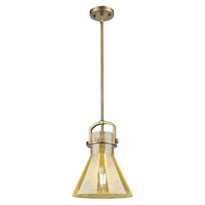 Luminaire suspendu avec tige 1 lumière Abisaid, H 11,75 po x l 10 po x P 10 po, Mercure, Laiton brossé