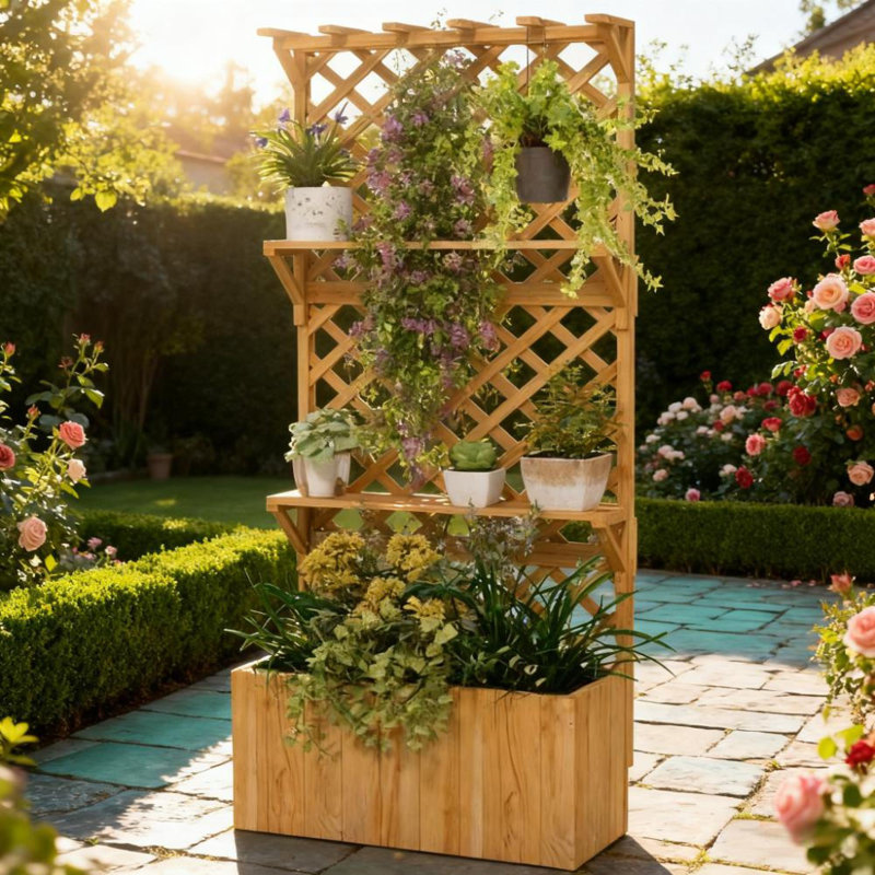 Jardinières en bois multifonctionnelles avec treillis, style rustique pour le jardin