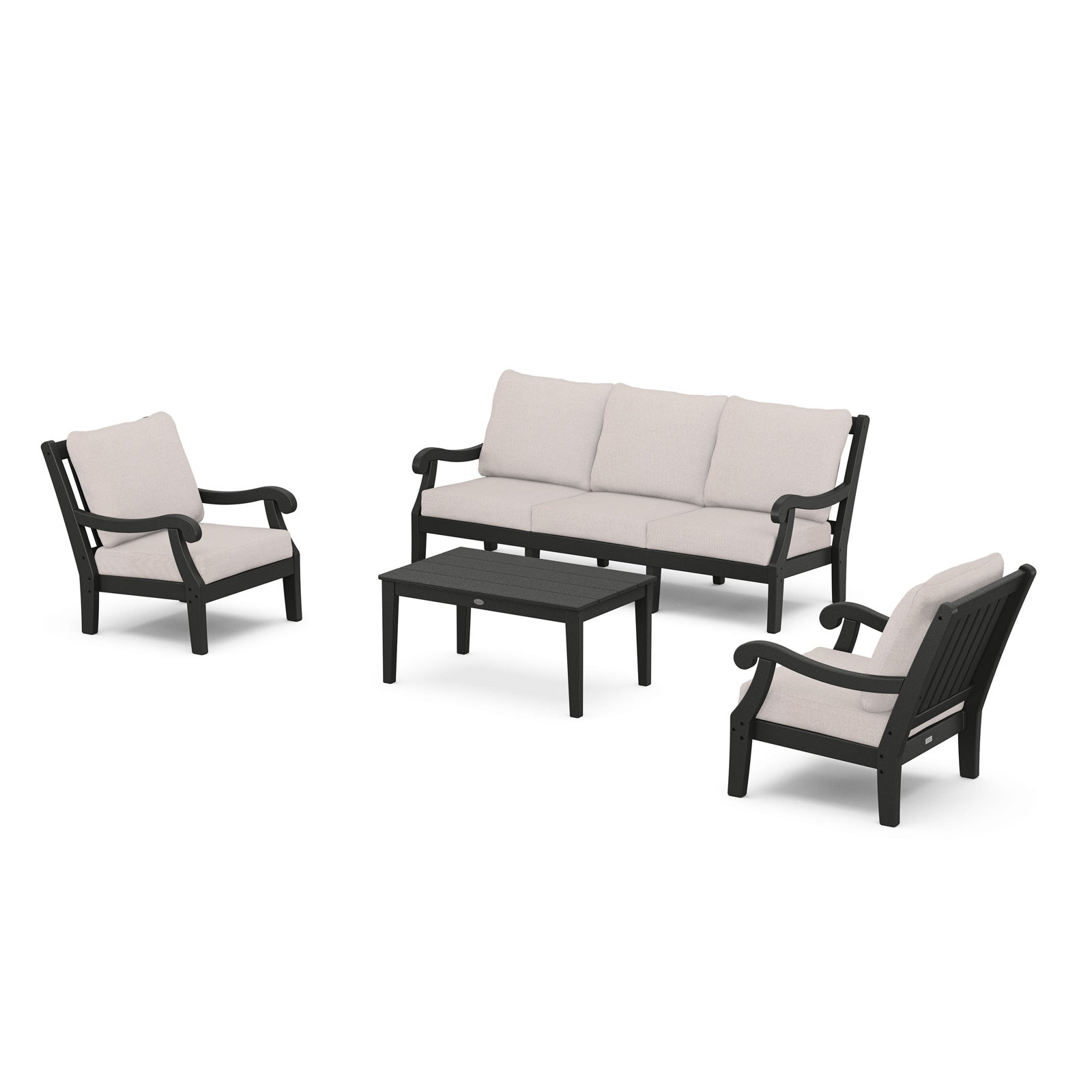 POLYWOOD® Verlyn 5-Person Patio Seating Group, Dune Burlap Cushion/Black Frame