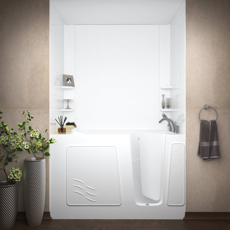 Tucson 60'' x 30'' Whirlpool Fiberglass Bathtub with Faucet, Right, White