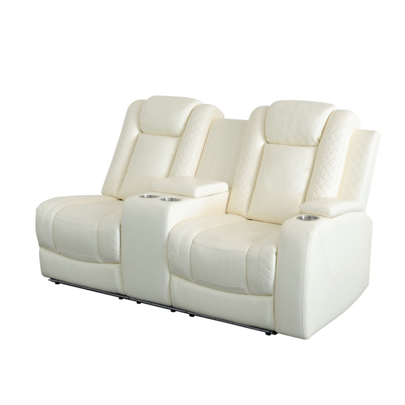 184.5" Off-White Top-Grain Leather 3-Piece Sectional Sofa