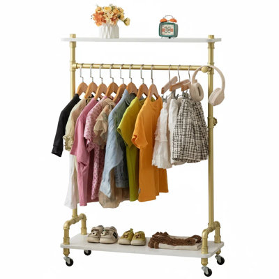Support à vêtements pour enfants avec tablette de rangement inférieure, support à vêtements pour enfants, support à vêtements pour tout-petits en métal pour petites filles, rangement pour vêtements pour enfants, manteaux, jupes, vêtements de danse