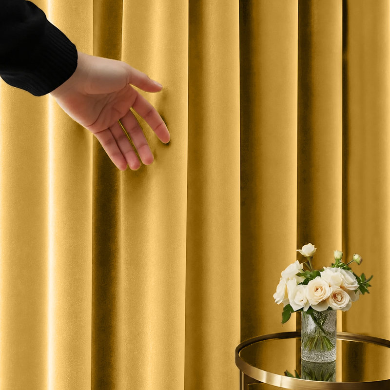 Pittsboro Crushed Velvet Eyelet Windows Panel Curtains, 168cm Width x 183cm Drop, Ochre