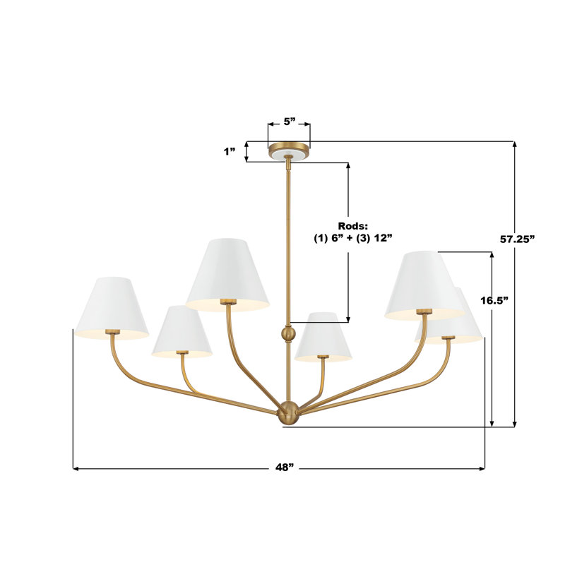 Augustina Light Vibrant Chandelier, White, 6, 12.6"H x 48"W x 48"D