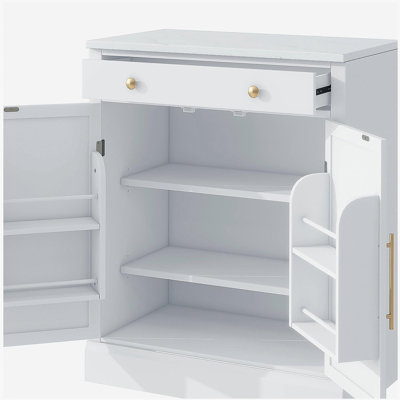 [Assembly Video Provided] TOPMAX Modern Freestanding Kitchen Pantry,Buffet Food Storage, Coffee Bar Cabinet with Drawer, 2 Adjustable Shelves and 2 Door Shelves for Dining, Kitchen, White