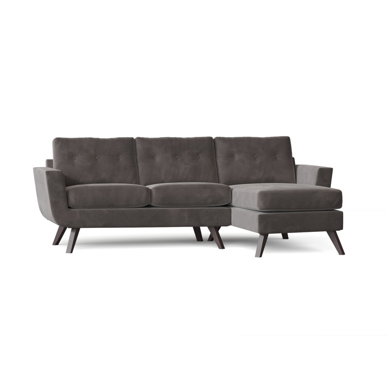 Canapé et chaise Callie, Velours gris anthracite, Noyer, Accoudoir à droite (vu de face)