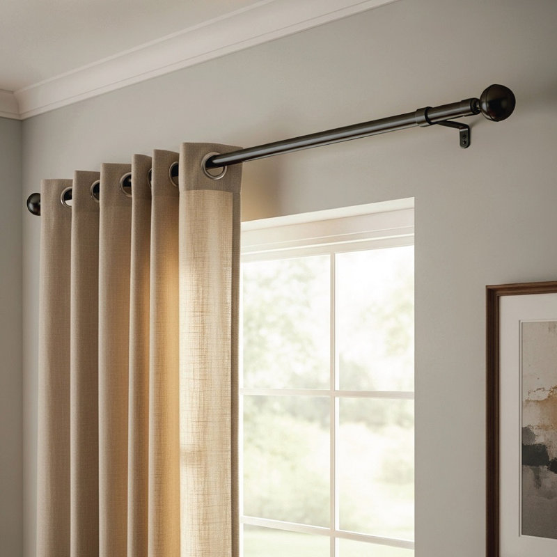 Adjustable 2.5cm Curtain Rod Set, Matte Black, 120cm - 210cm