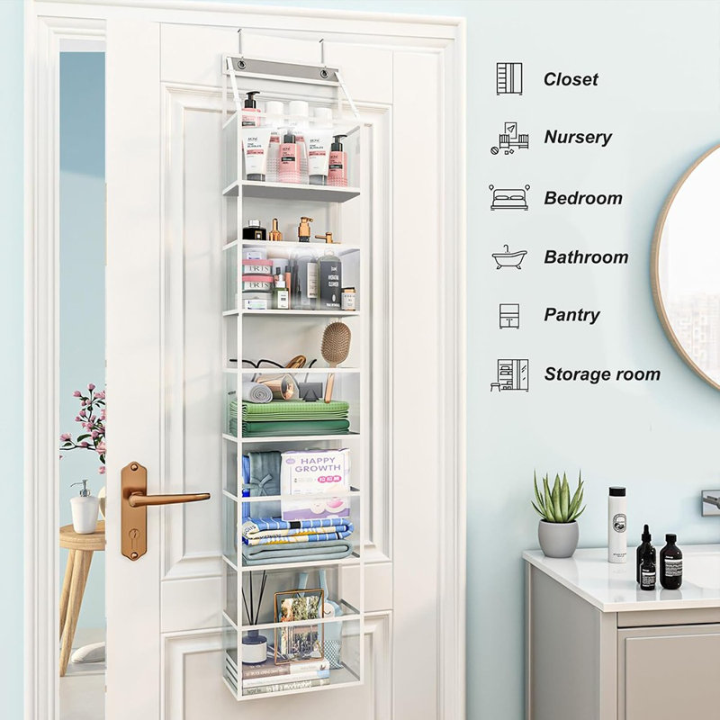Organisateur de garde-manger suspendu à 5 tablettes, organisateur de pièce avec pochettes en plastique transparent, capacité de 25 lb ultra robuste et grande pour le placard, la chambre à coucher, la chambre de bébé, la salle de bain et les articles divers