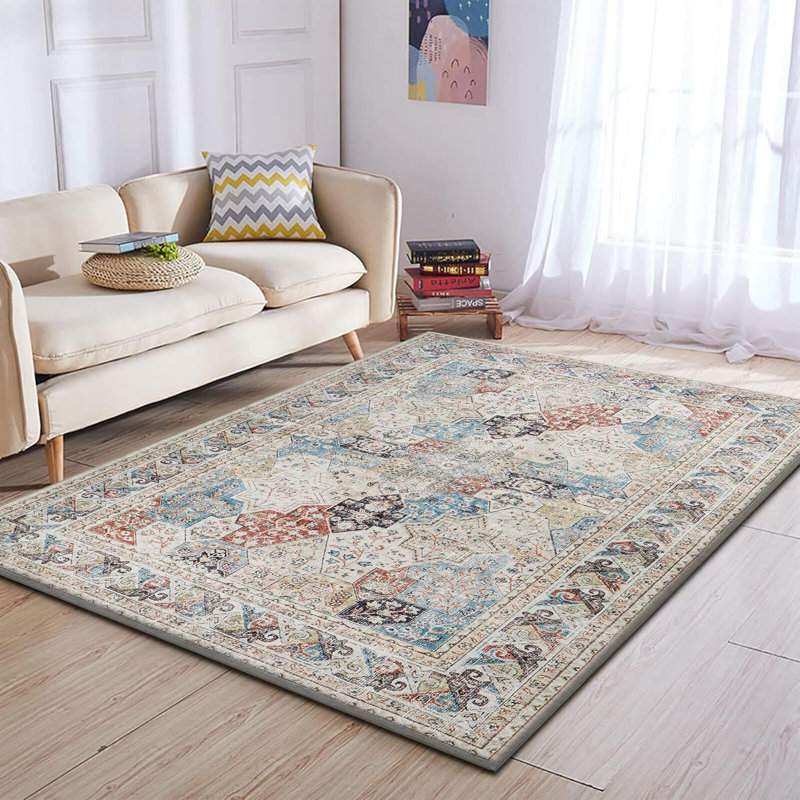 Soft Cashmere Feel Area Rug – Non Slip Low Pile Living Room & Bedroom Carpet, Machine Washable, Rectangle 120 x 170 cm