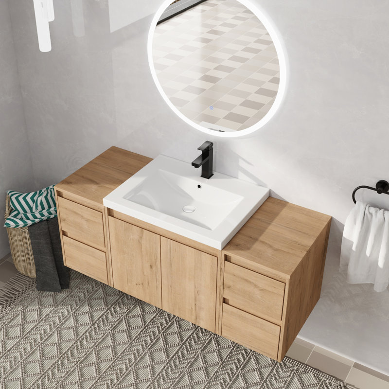  Ensemble de meuble-lavabo mural simple 48 po avec plateau en résine Bellmead, 48"
