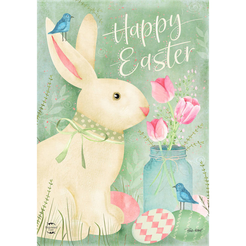 Drapeau de jardin Duard Bunny and Tulips, Bleu / blanc