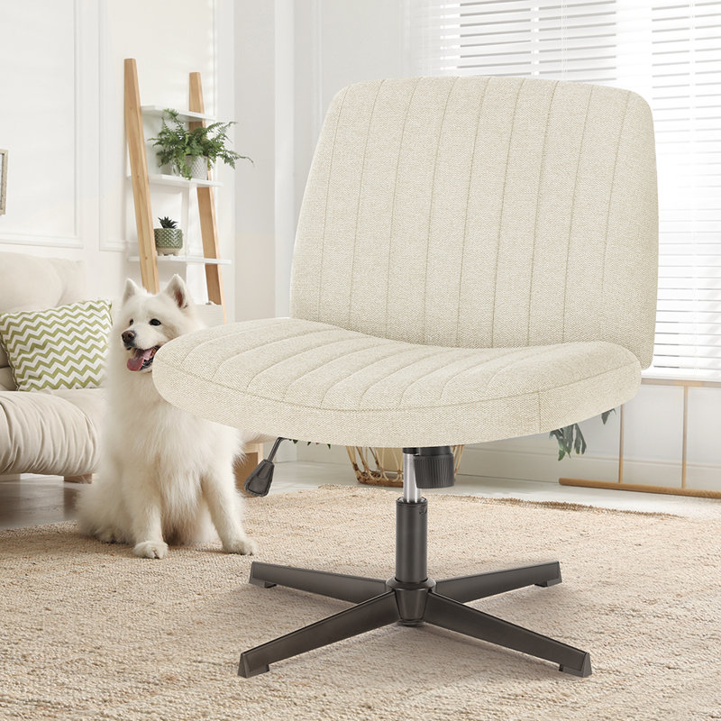 Brenae Upholstered Armless Swivel Task Chair, White, Linen