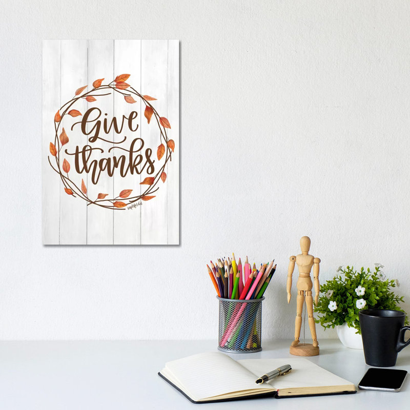 Give Thanks Wreath 1 Piece Wrapped Canvas Wall Art, 20.32 cm H x 30.48 cm W