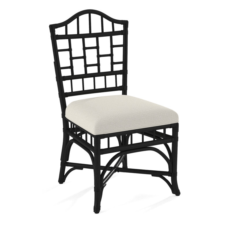Chippendale Side Dining Chair, Black, White Performance Fabric; 0851-94