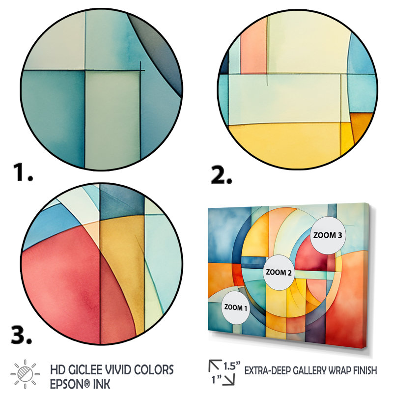Cubic Soft Colors Tiles IV - Art mural géométrique, Cadre flottant doré, H 24 po x l 32 po x P 1 po
