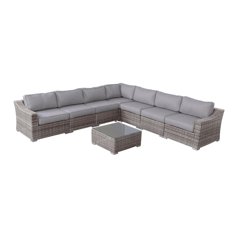 Ensemble de conversation en osier pour 6 personnes avec coussins Saffi, Mélange de gris