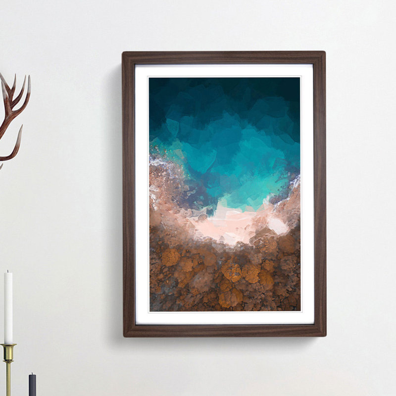 Reef Beach in Australia in Abstract - Picture Frame Graphic Art Print, 87cm H x 62cm W x 2cm D, Walnut Framed