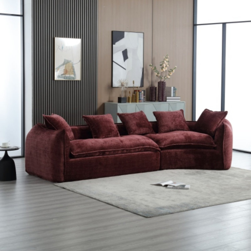 Canapé modulaire en U Sophira, Vin rouge chenille