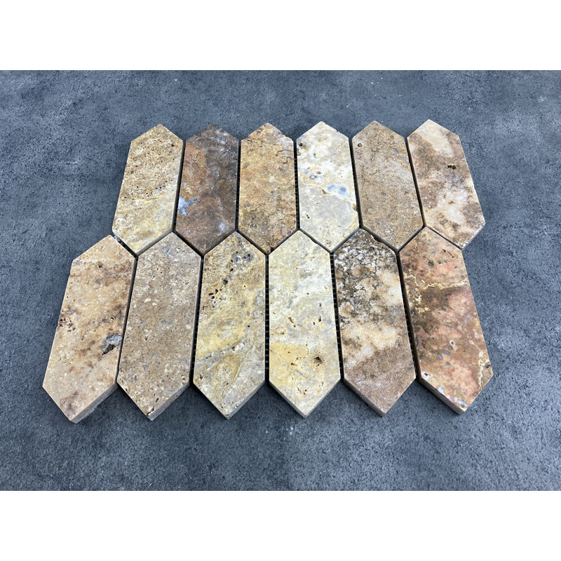 Scabos Strada Picket Design Natural Stone Mix Colored Travertine Mosaic Tile