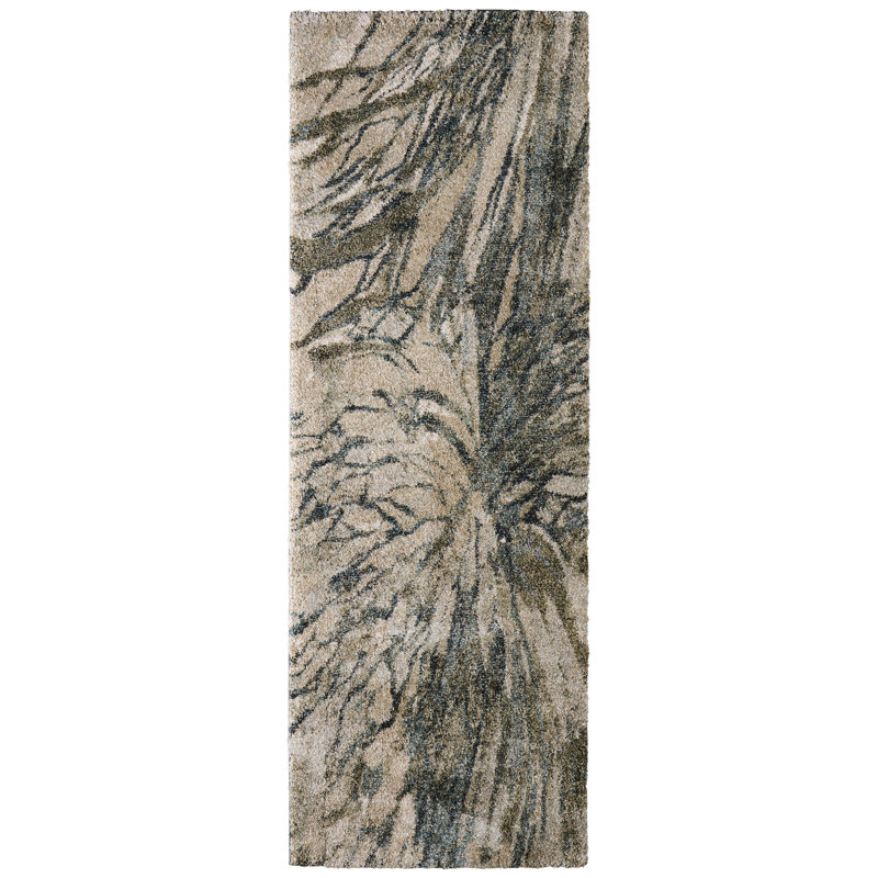Templas Modern Abstract, Gray/Green/Ivory, Runner 2'6" x 7'3"