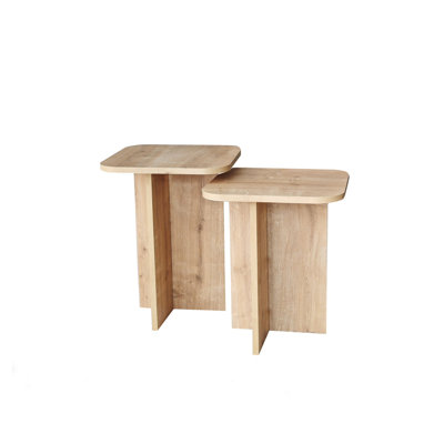 Modern Oak Side Table Set (2 Pieces), 15.7 x 19.7 x 15.7 & 15.7 x 21.7 x 15.7 inches | 100% Melamine Coated Particle Board, Thickness: 0.71 inches | Stylish Scandinavian Design, Ideal for Living Room & Bedroom
